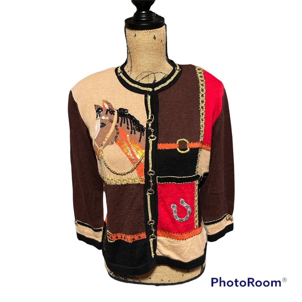 Vintage Jack B. Quick Horse Cardigan – Equestrian Art-to-Wear Statement Piece